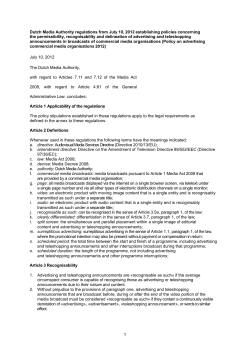 1 Dutch Media Authority regulations from July 10, 2012 establishing