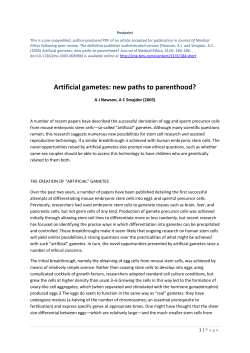 Artificial gametes: new paths to parenthood?
