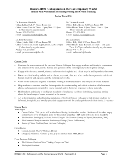 Syllabus for HONS 2105 - Seton Hall University