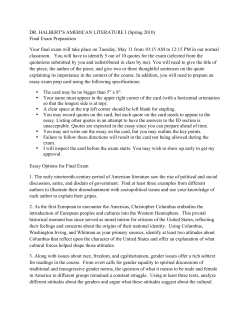 DR. HALBERT`S AMERICAN LITERATURE I (Spring 2010) Final