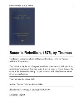 Bacon`s Rebellion, 1676, by Thomas