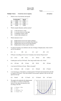 Physics 2204 Test 1: Unit 1 Name