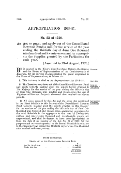 appropriation 1926-27. - Federal Register of Legislation