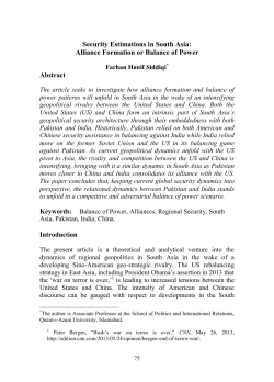 Security Estimations in South Asia: Alliance Formation or Balance of
