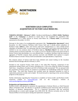 northern gold completes acquisition of victory gold mines inc.