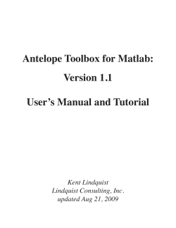 Antelope Toolbox for Matlab: Version 1.1 User`s