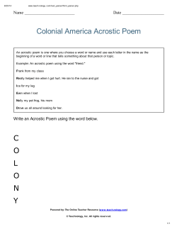 Colonial America Acrostic Poem COLONY