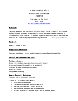St. Anthony High School Mathematics Department Algebra I