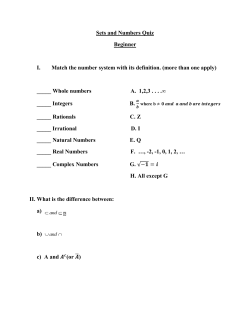 Sets and Numbers Quiz Beginner I. Match the number system with