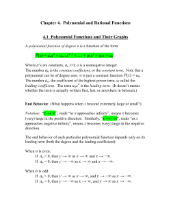 Chapter 4. Polynomial and Rational Functions 4.1 Polynomial
