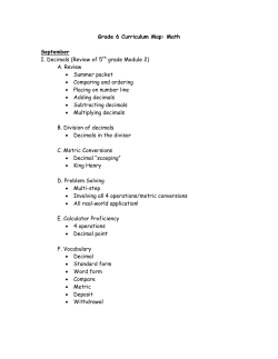 Grade 6 Curriculum Map: Math September I. Decimals (Review of
