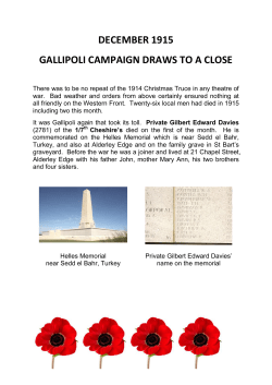DECEMBER 1915 GALLIPOLI CAMPAIGN DRAWS TO A CLOSE
