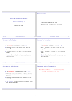 CS311H: Discrete Mathematics Propositional Logic II