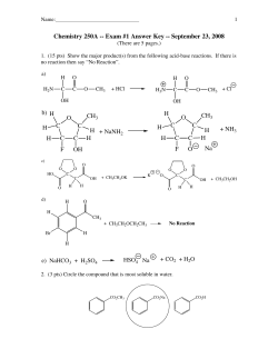 Chemistry 250A -- Exam #1 Answer Key -