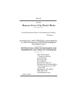 Petition for a Writ of Mandamus - Electronic Privacy Information Center