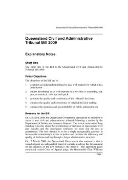 Queensland Civil and Administrative Tribunal Bill 2009 Explanatory