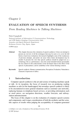 EVALUATION OF SPEECH SYNTHESIS From Reading Machines to