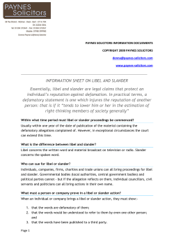 INFORMATION SHEET ON LIBEL AND SLANDER Essentially, libel