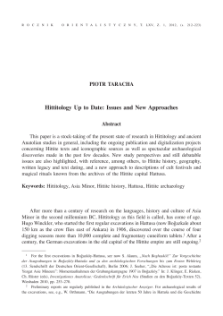 Hittitology Up to Date: Issues and New Approaches