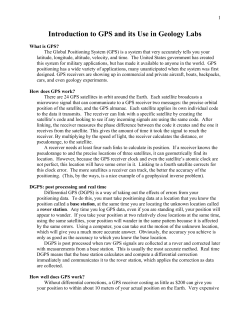 Introduction to GPS and its Use in Geology Labs