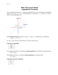 Math 150 Lecture Notes Logarithmic Functions