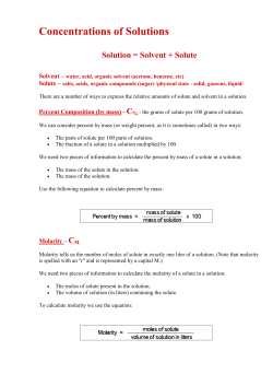 Concentrations of Solutions Solution = Solvent + Solute