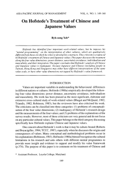 On Hofstede`s treatment of Chinese and Japanese