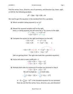 Find the vertex, focus, directrix, axis of symmetry
