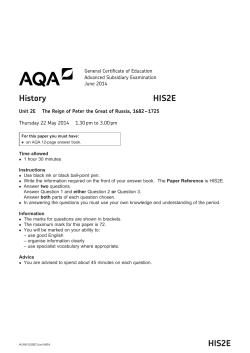 HIS2E - The Reign of Peter the Great of Russia, 1682 - 1725