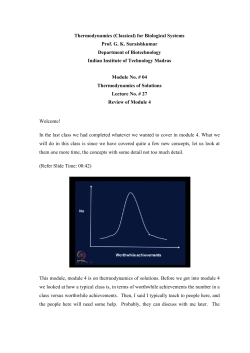 Thermodynamics (Classical) for Biological Systems Prof. GK