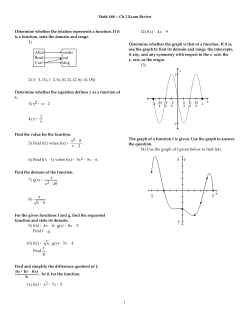 Math 160 -- Ch 2 Exam Review Determine whether the relation