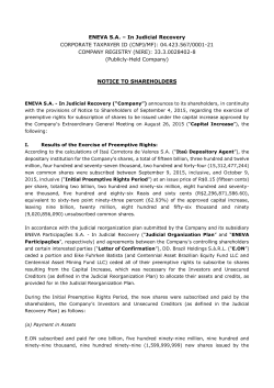 Notice to Shareholders - Results of the Exerc
