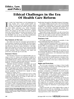 Ethical Challenges In The Era Of Health Care Reform I