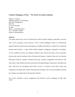Creative Pedagogy of Play &ndash; The Work of Gunilla Lindqvist
