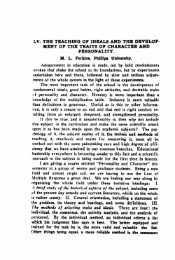 The Teaching of Ideals and Development of the Traits of Character