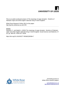 The meanings of organ donation : Muslims of Pakistani