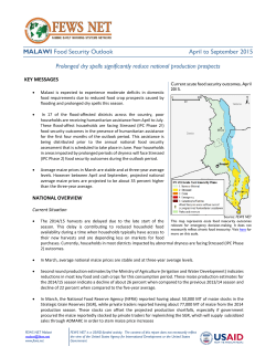 MALAWI Food Security Outlook April to September 2015 Prolonged