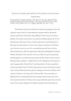 The Series as Commodity: Marketing Fisher Unwin`s Pseudonym