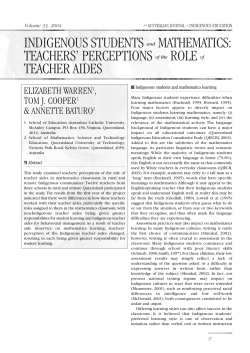 Indigenous Students and Mathematics: Teachers` Perceptions of the