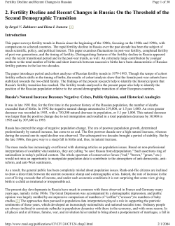 2. Fertility Decline and Recent Changes in Russia: On the Threshold