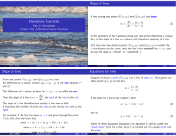 Elementary Functions Slope of lines Slope of lines Equations for lines