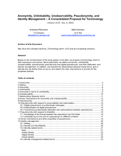 Anonymity, Unlinkability, Unobservability, Pseudonymity
