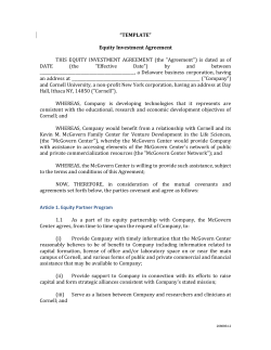 Equity Investment Agreement - Kevin M. McGovern Family Center for