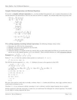 Basic Algebra: Unit 10 Rational Equations Complex Rational