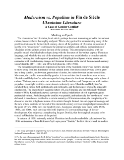 Modernism vs. Populism in Fin de Si&egrave;cle Ukrainian Literature