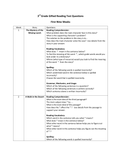 3 Grade Gifted Reading Test Questions First Nine Weeks