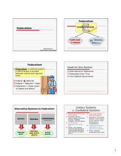1 Federalism Unitary Systems v. Confederal Systems