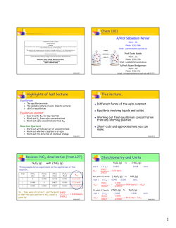 Chem 1101 Highlights of last lecture This lecture&hellip; Stoichiometry