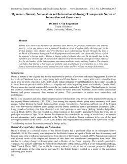 Myanmar (Burma): Nationalism and International Ideology Trumps