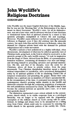 John Wycliffe`s Religious Doctrines
